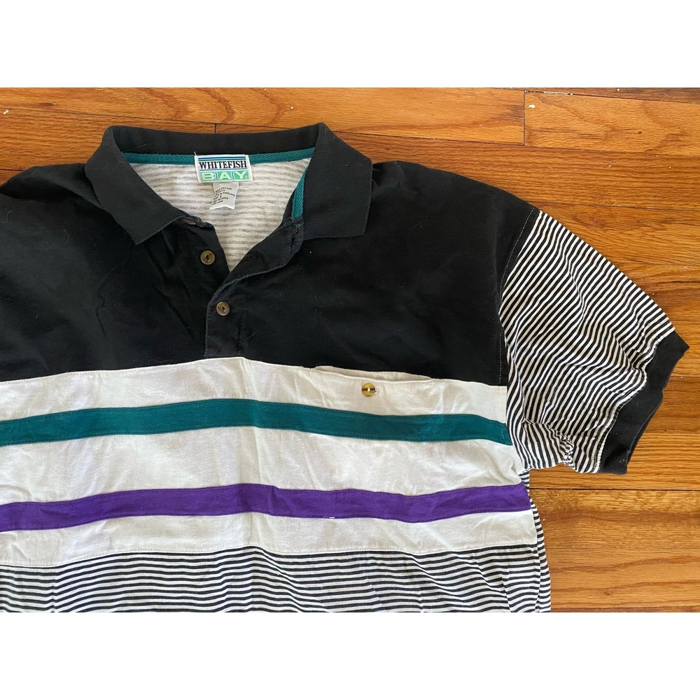 Whitefish Bay colorful striped cotton polo 80s 90s mens large